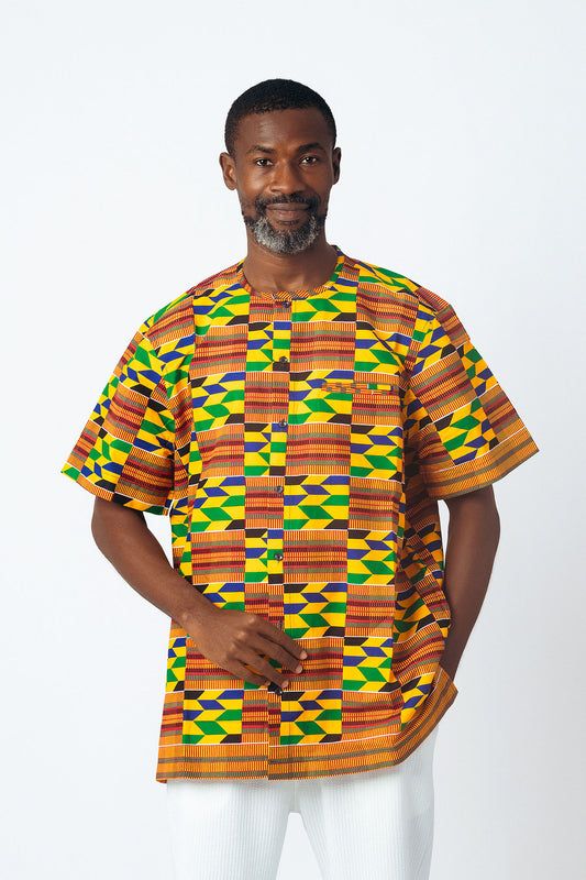 Print Round Neck Button Down