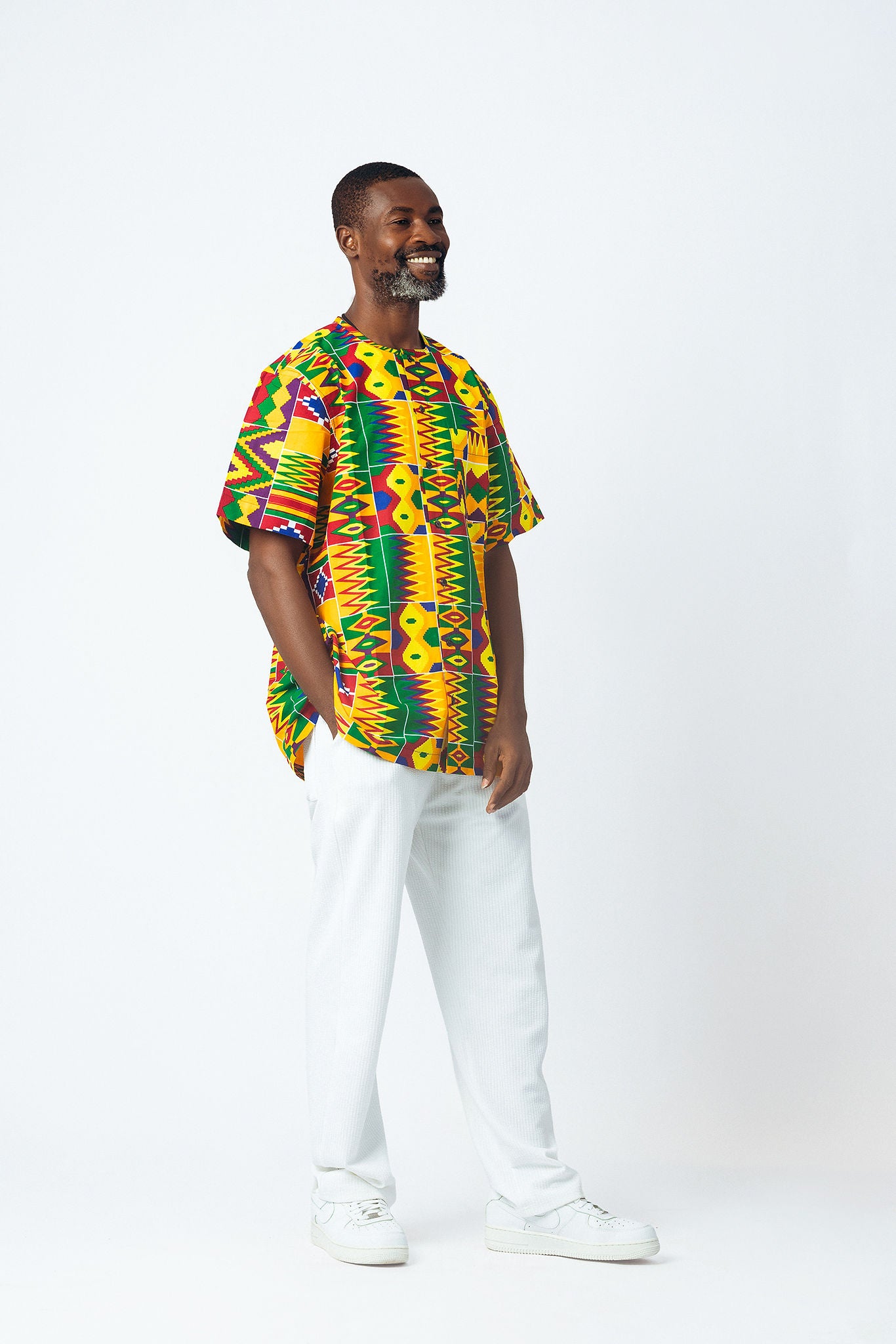 Print Round Neck Button Down