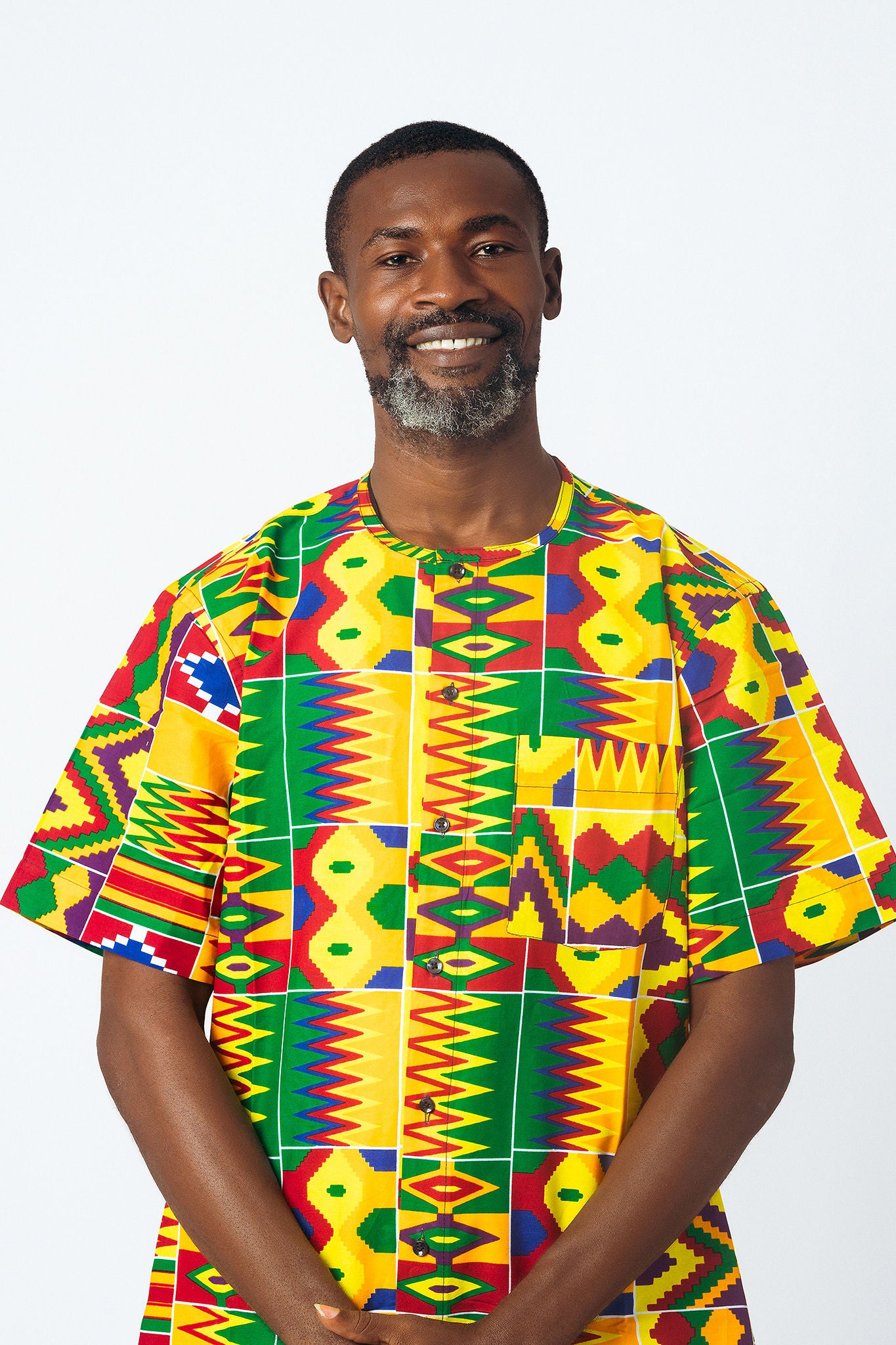 Print Round Neck Button Down
