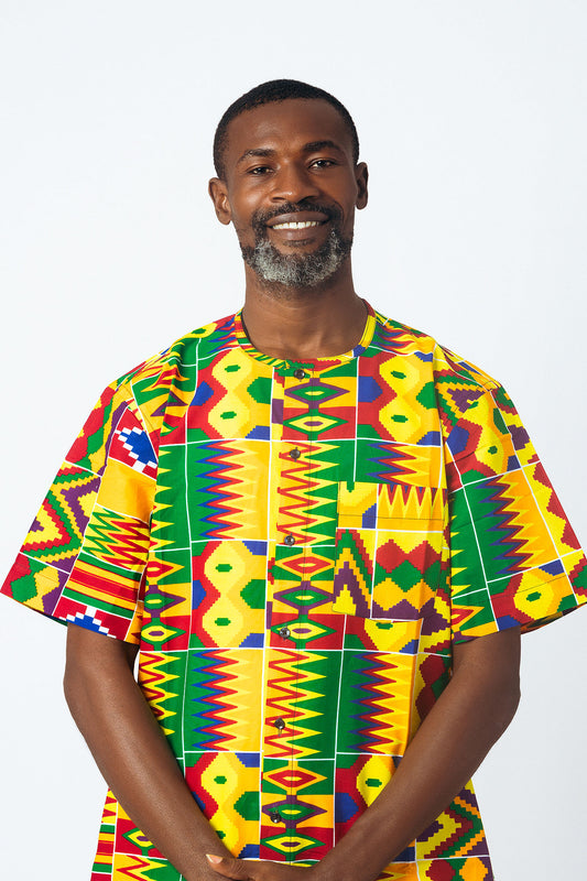 Print Round Neck Button Down