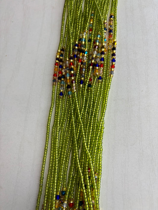 Thin Lighter Green With Multi Color Spacer Waistbead