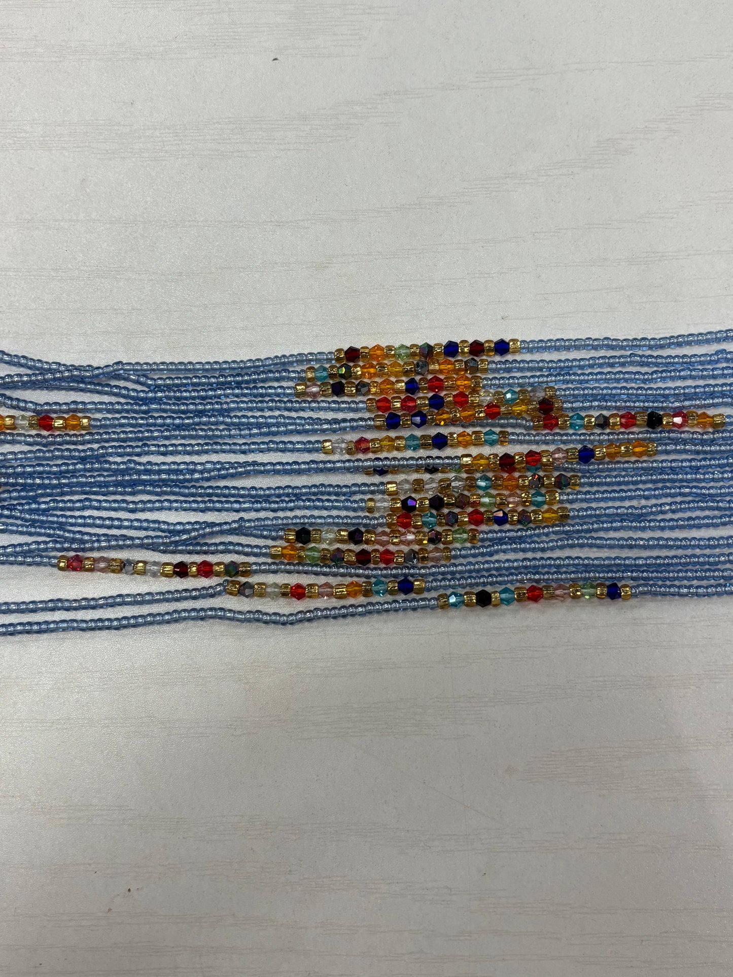 Light Blue with Multicolored Bead Waistbead