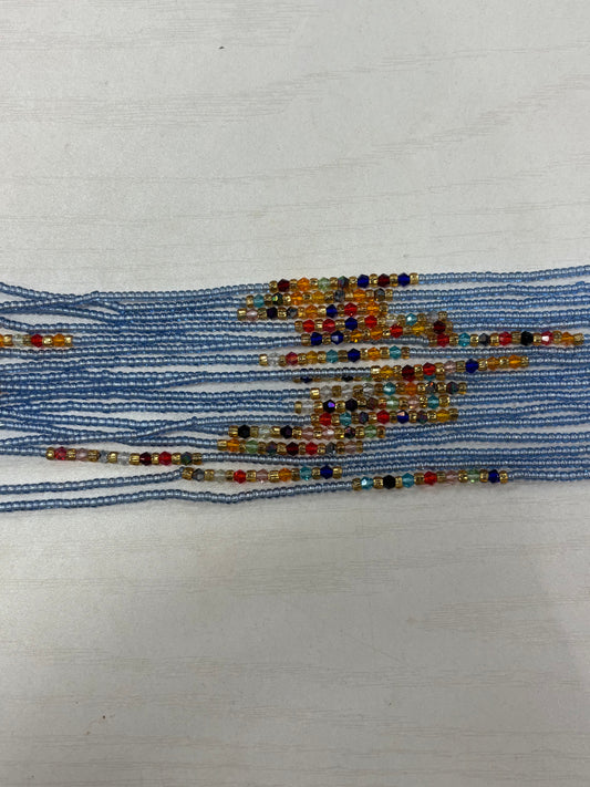 Light Blue with Multicolored Bead Waistbead