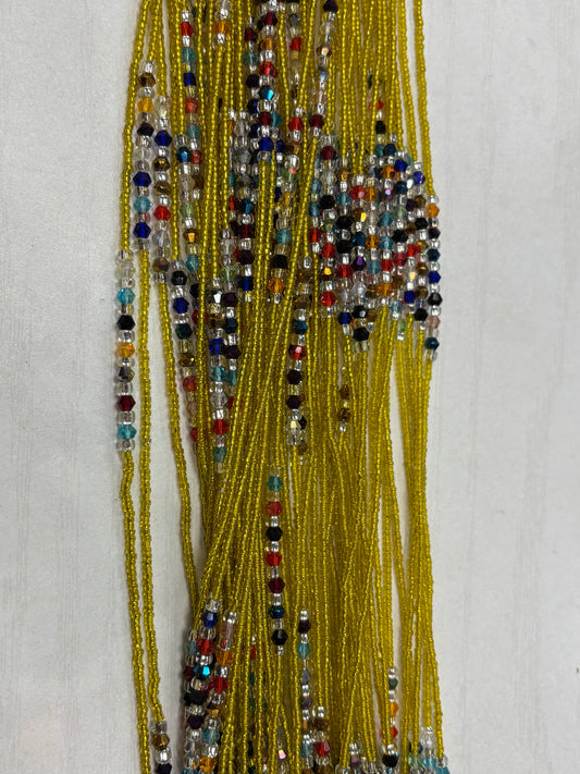 Yellow With MultiColored Spacer Waistbead