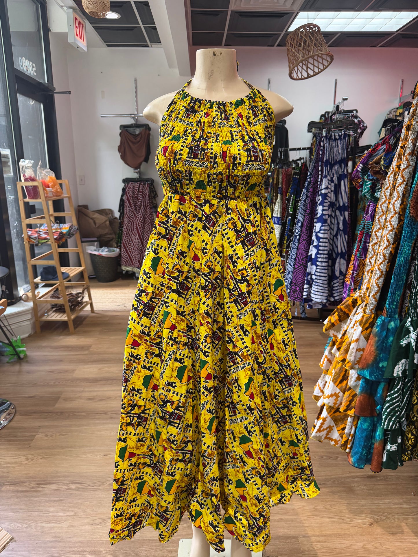 Halter Backless Flare Dress Yellow
