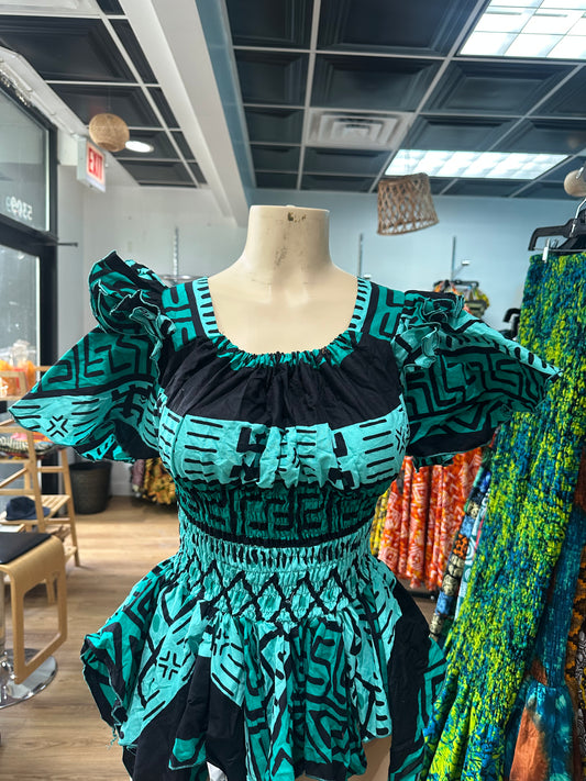 Flare Sleeve Elastic top green black