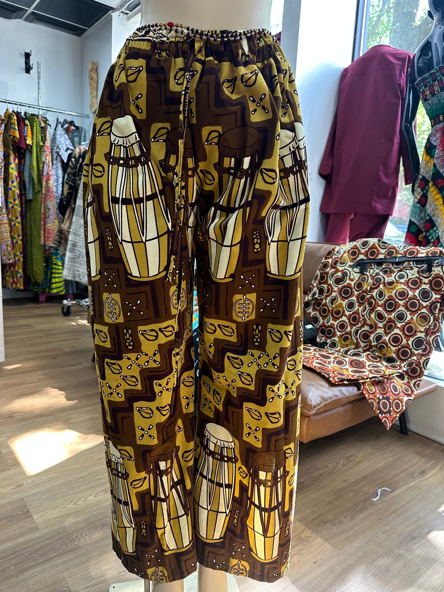 Elastic waist pant brown drum