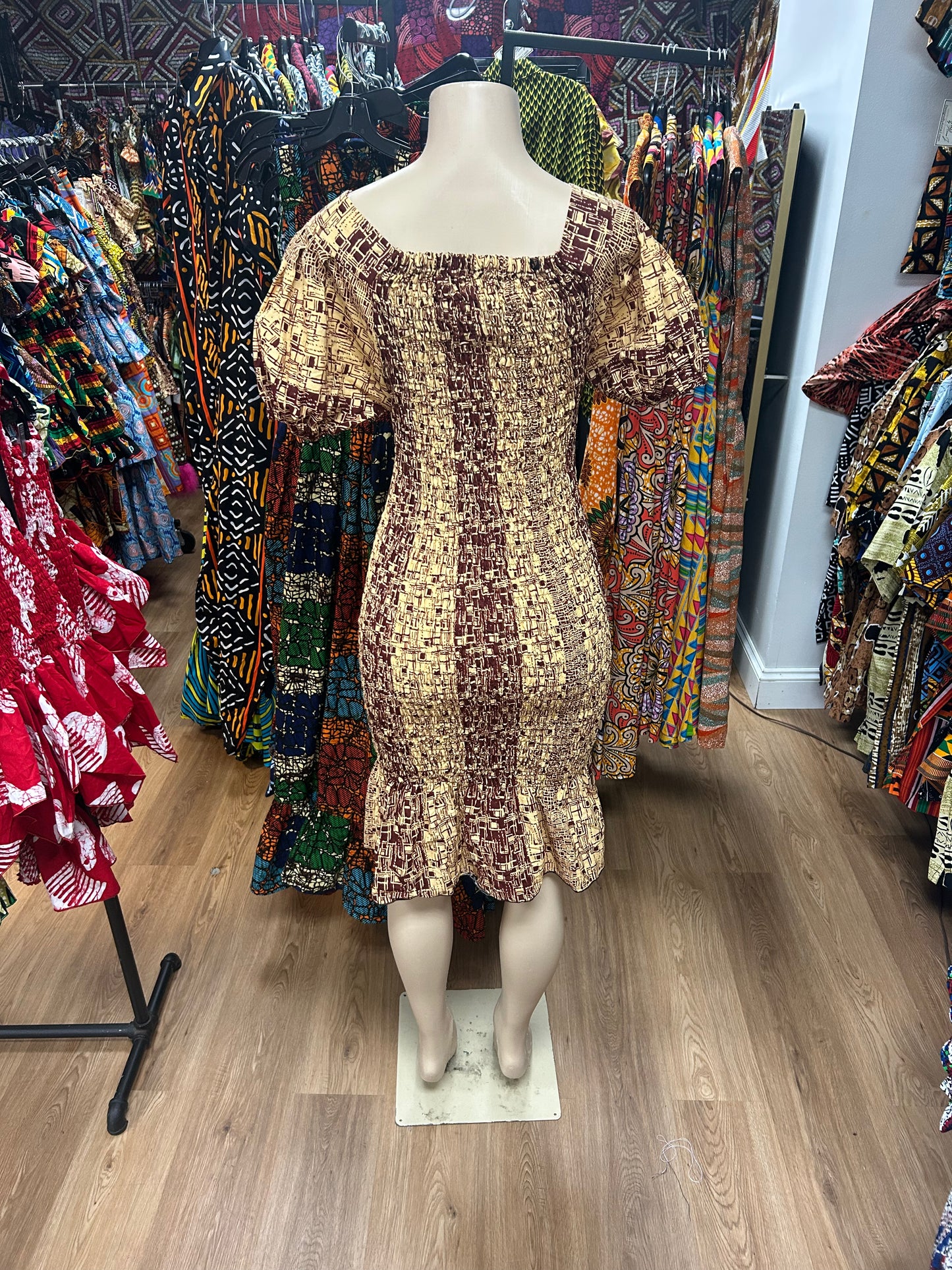 Short Sleeve Mermaid Dress tan brown