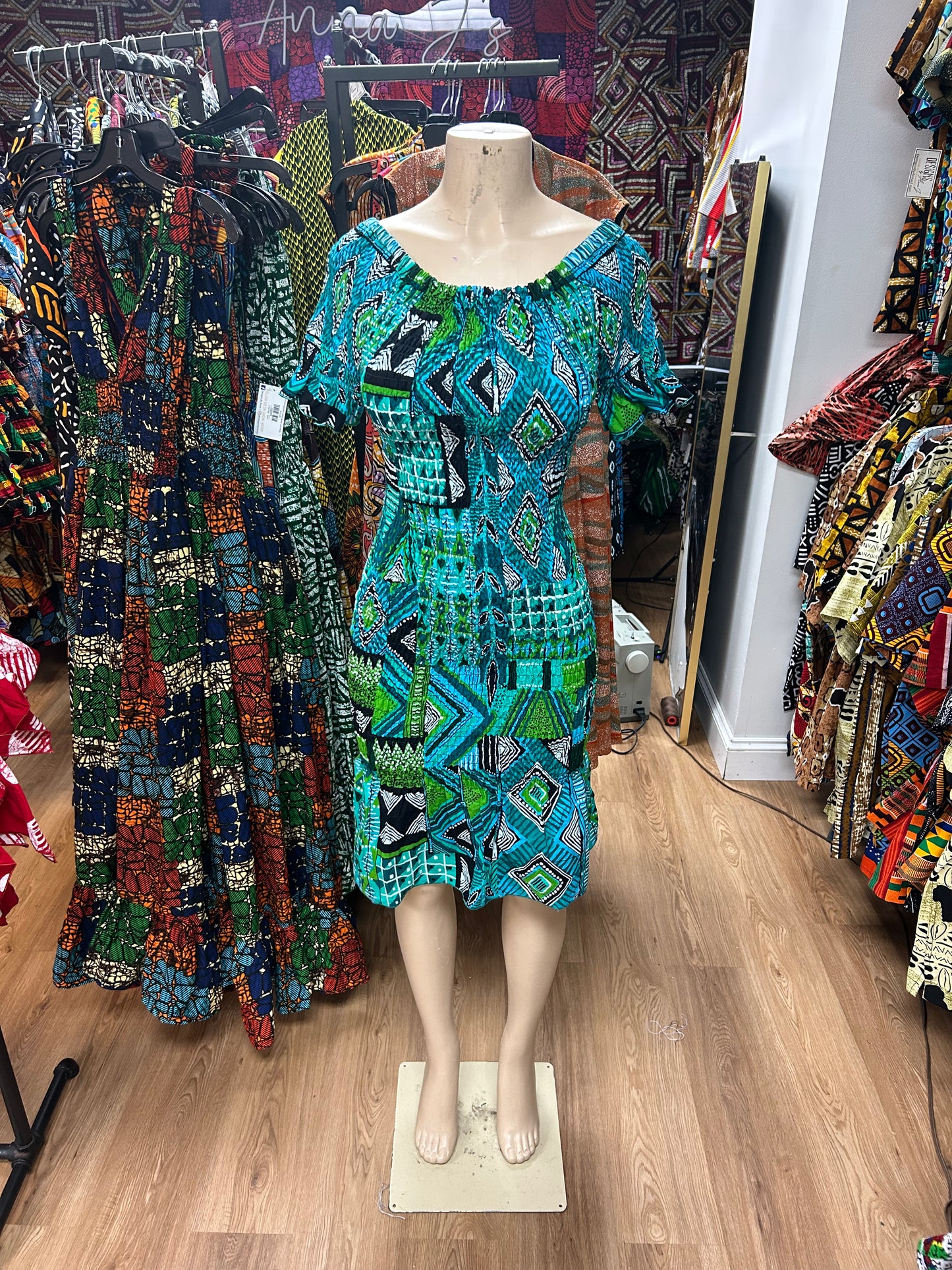 Elastic Short Sleeve Mermaid Dress turquoise green blue