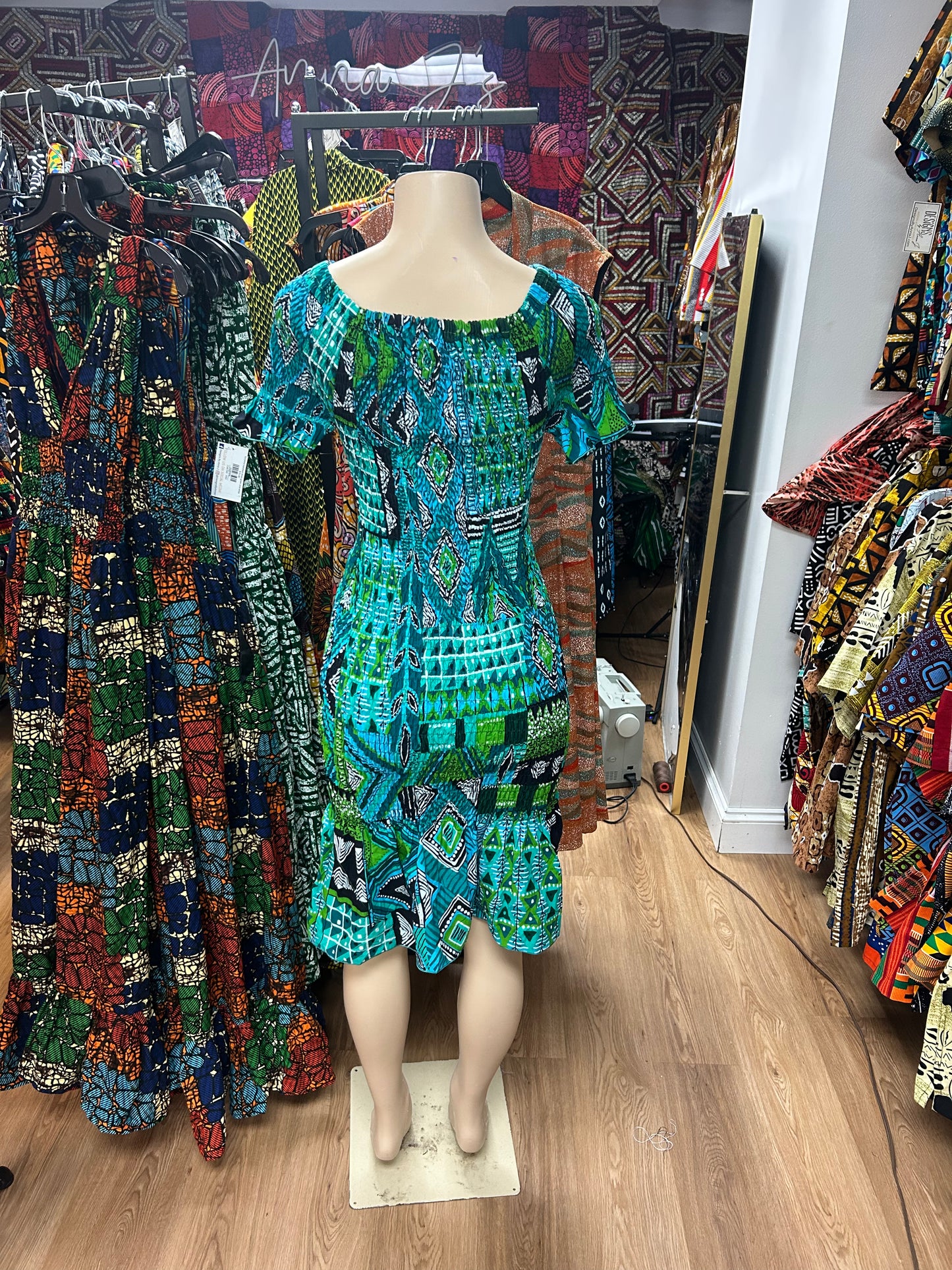 Elastic Short Sleeve Mermaid Dress turquoise green blue
