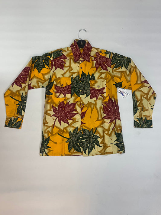 Collared Button Down Long Sleeve Yellow red green leaves