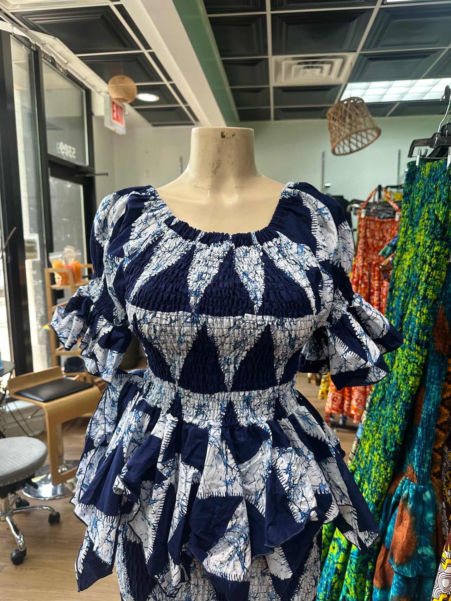 Long Sleeve Elastic top blue white