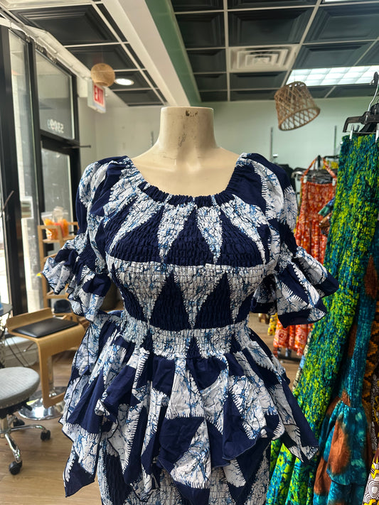 Long Sleeve Elastic top blue white