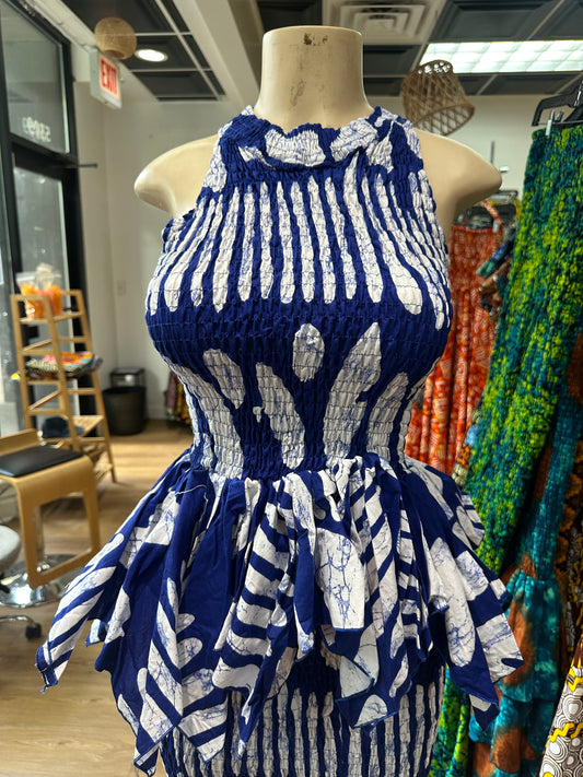 Sleeveless mermaid top blue white