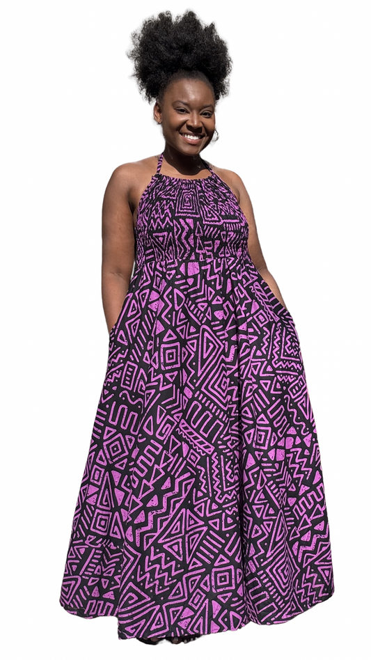 Halter Backless Flare Dress Purple