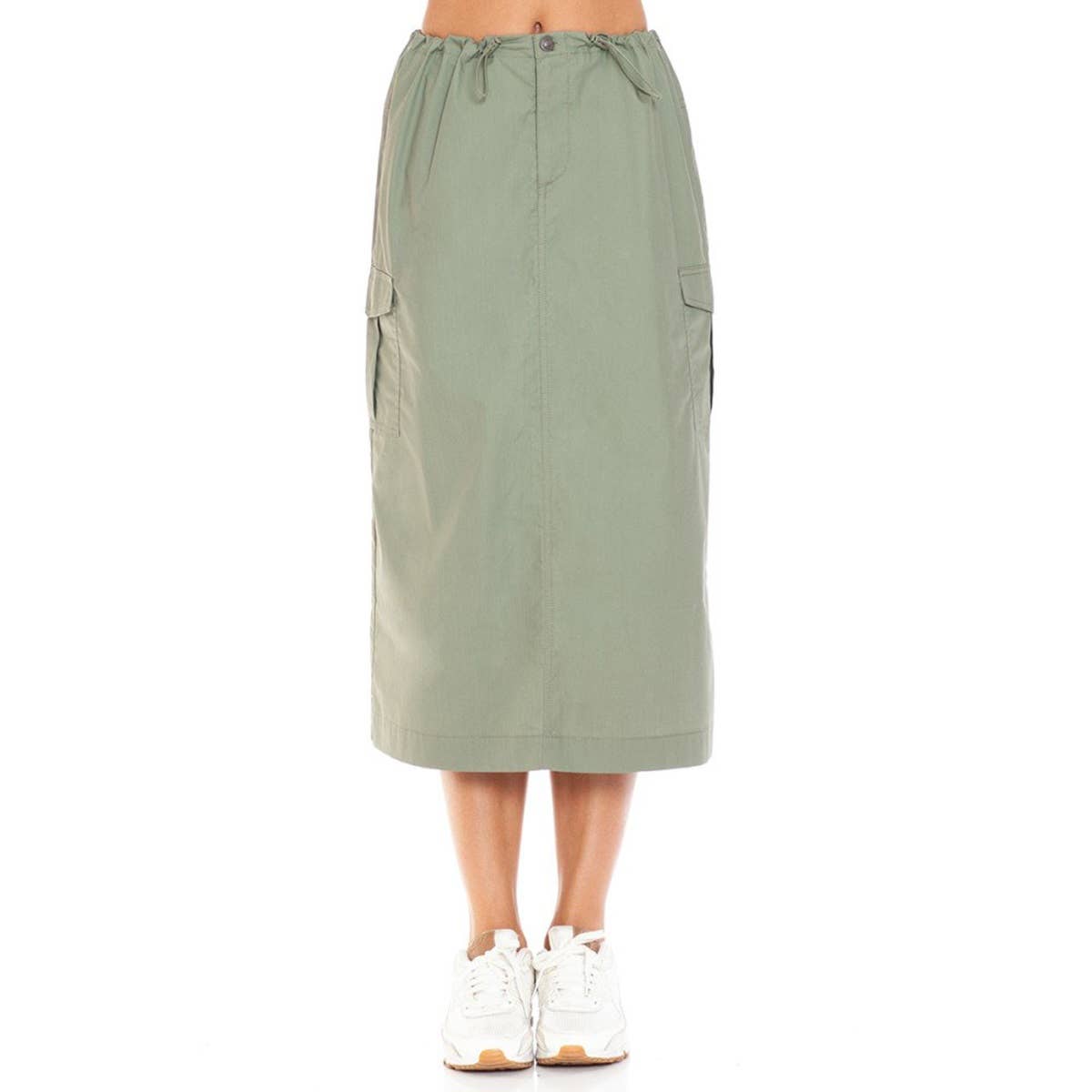Cargo Skirt With Drawstring Midi Skirt: MILITARY GREEN