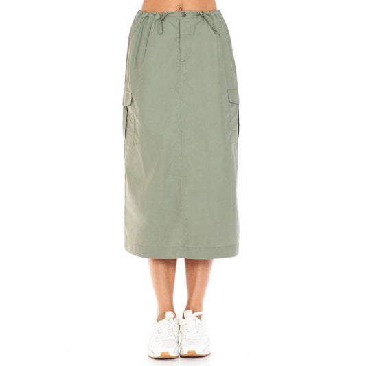 Cargo Skirt With Drawstring Midi Skirt: MILITARY GREEN