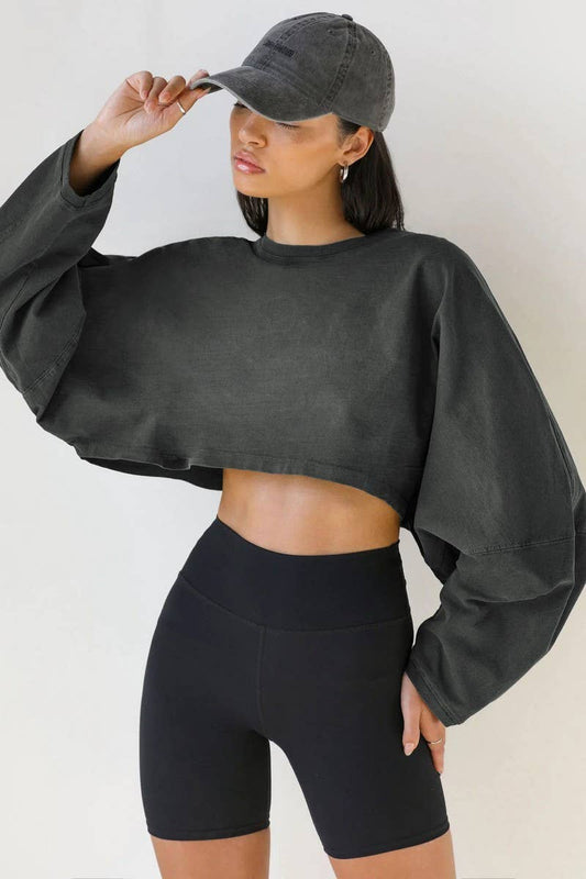 SHORT CROPPED ROUND NECK SWEATSHIRT