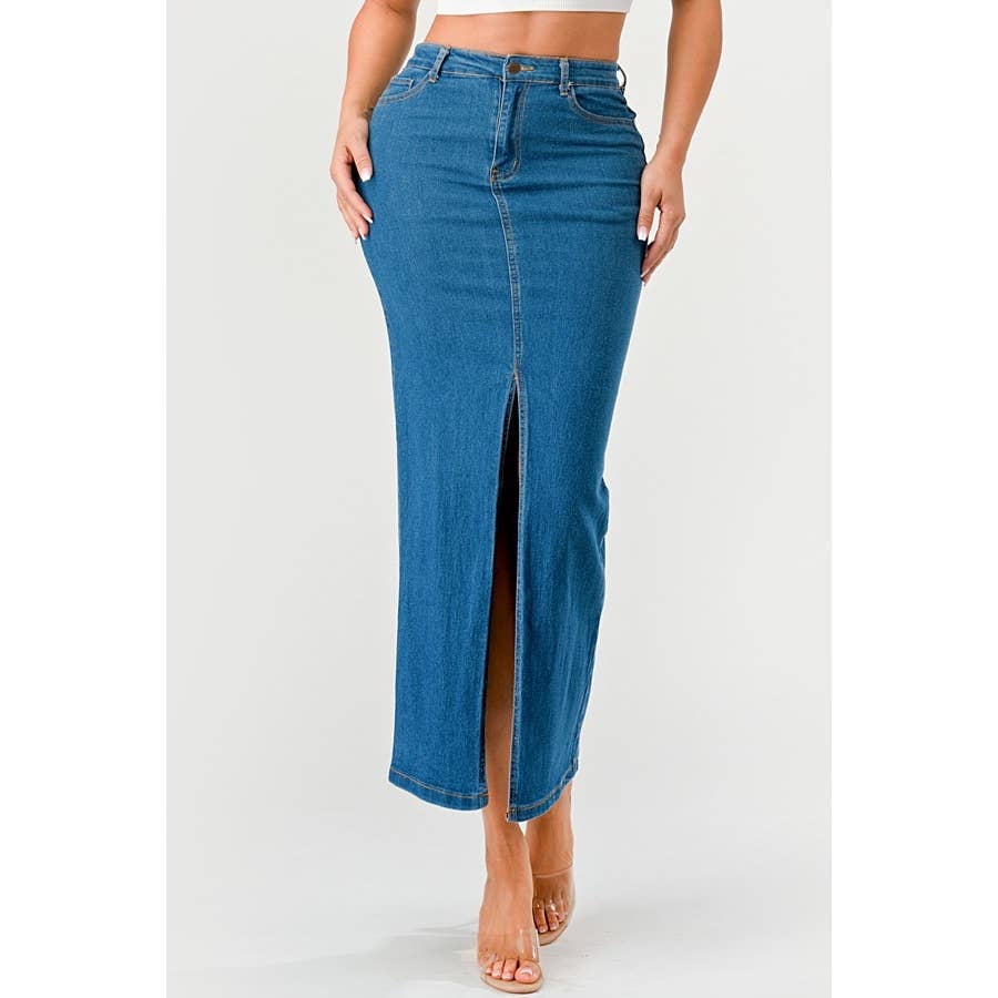 Split Front Denim Maxi Skirt