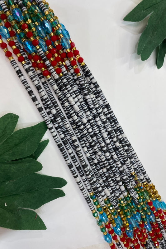 Black White Red Blue Gold Mixed Waistbead